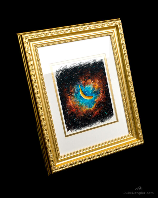 Space Banana Watercolor Nanner Nebula Print Framed Gold
