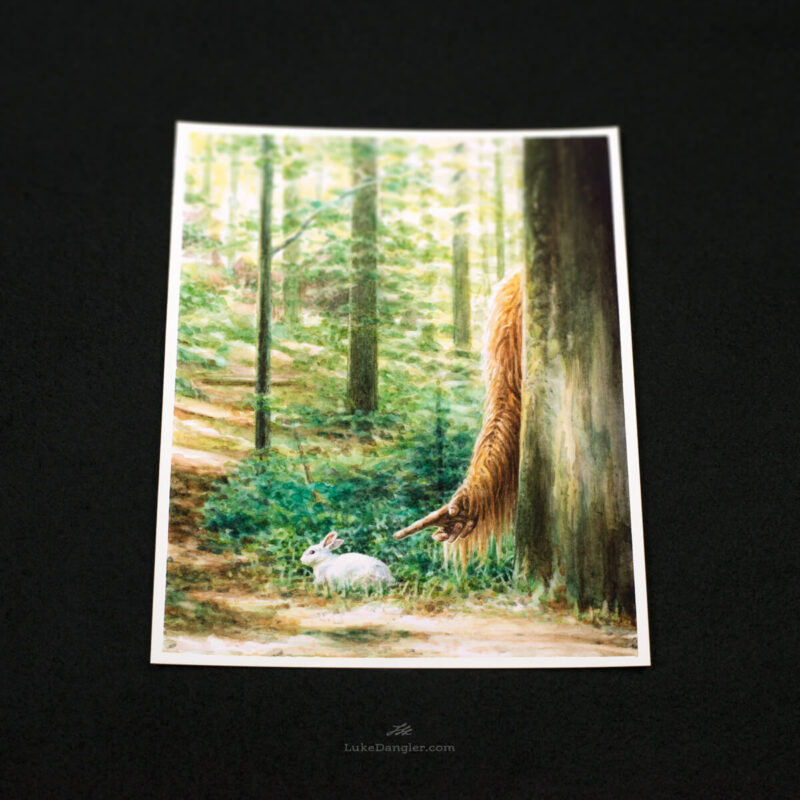 Bunny And Sasquatch Watercolor Bigfoot Print
