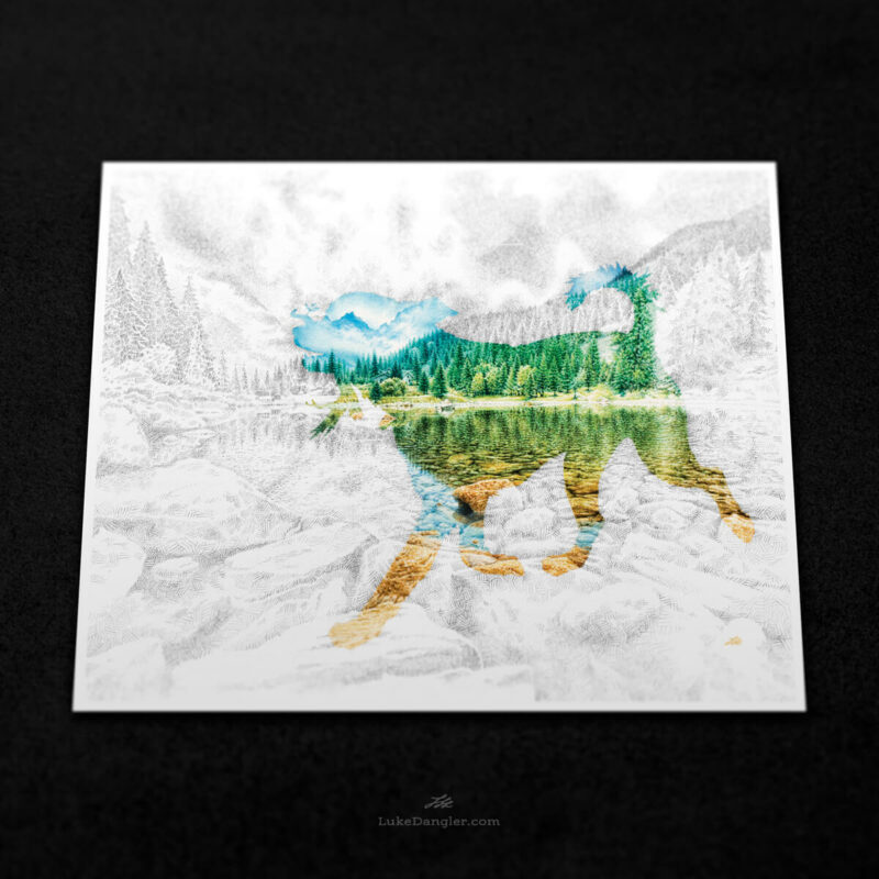 Lake Dog Fetching Watercolor Print