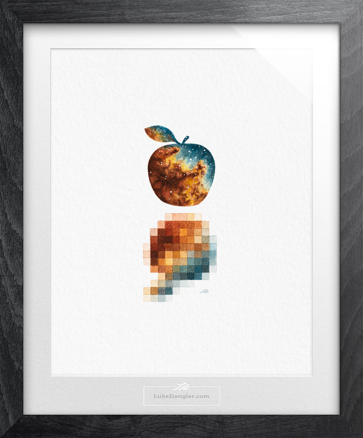 Applesauce - Pixelated Space Apple Watercolor Painting