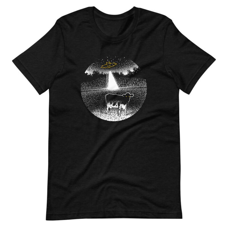 Cow UFO Alien Abduction Tshirt Black