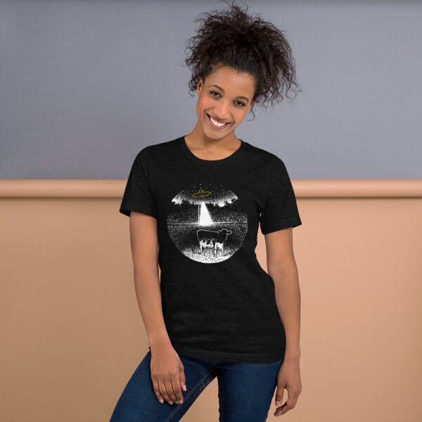 Cow UFO Alien Abduction Tshirt Black - Woman