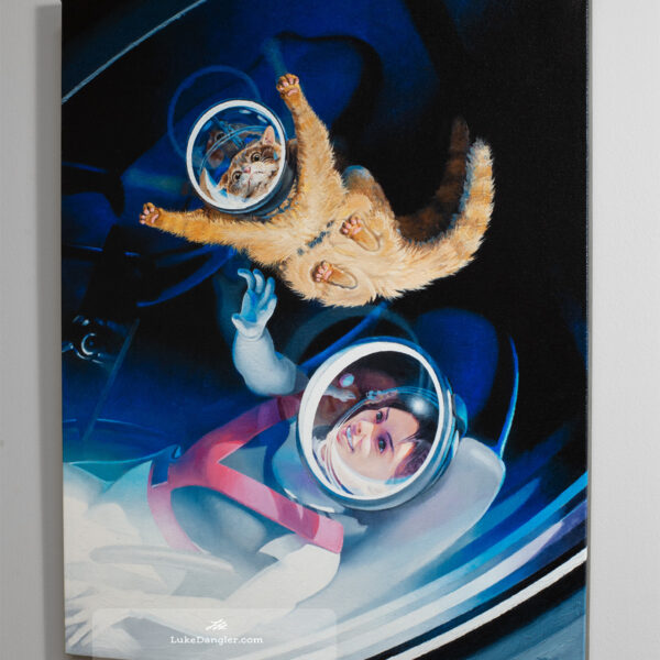Space Cat Oil Painting - Liftoff Canvas Print 16x20