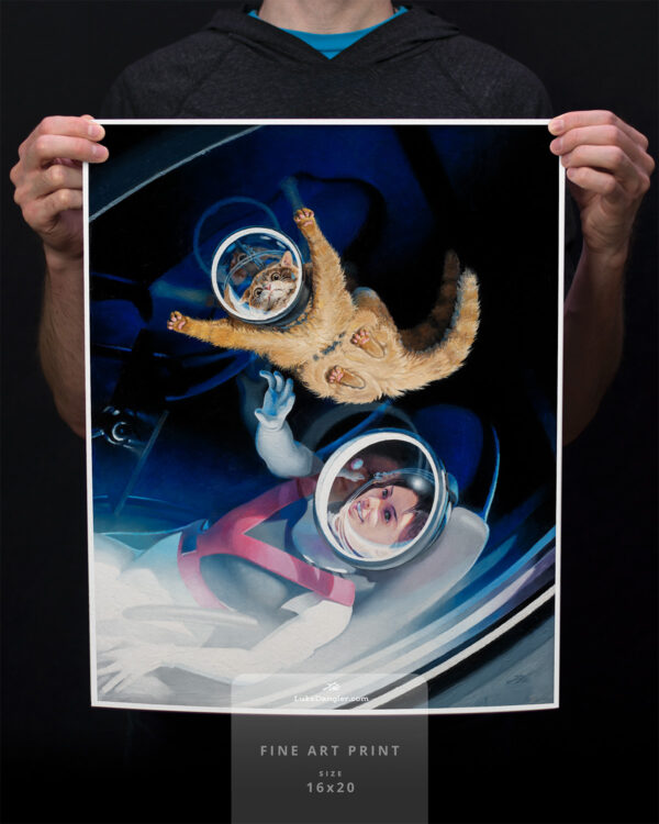 Space Cat Oil Painting - Liftoff Print 16x20