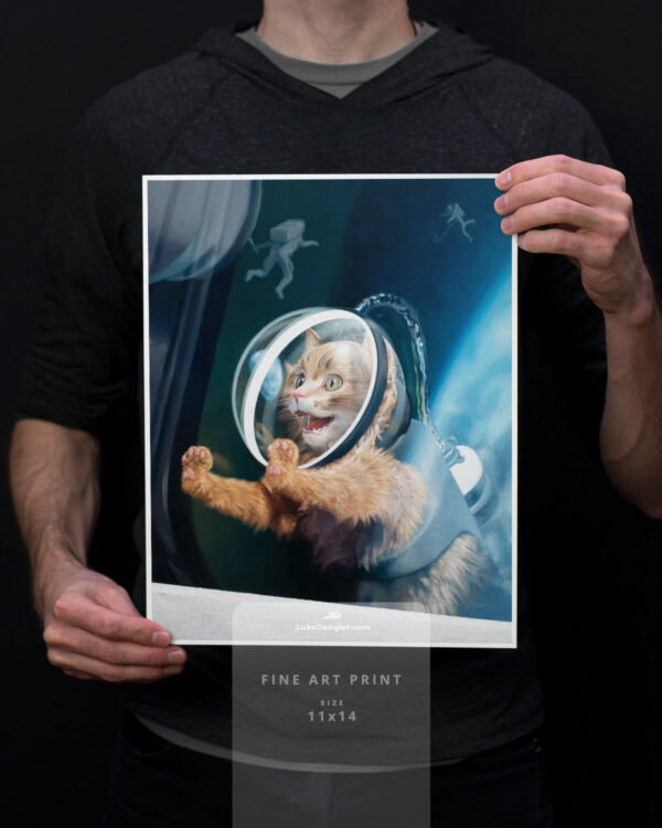 Space Cat Oil Painting - Orbit Print 11x14