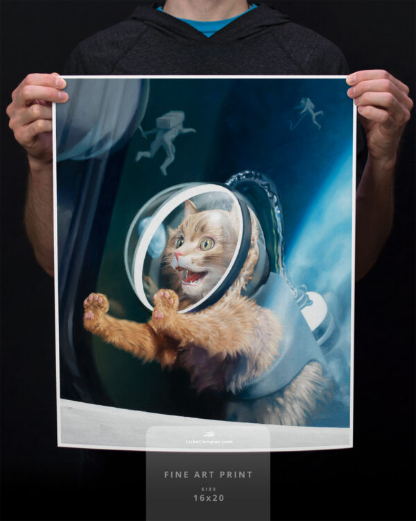Space Cat Oil Painting - Orbit Print 16x20