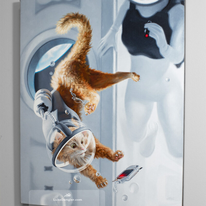 Space Cat Oil Painting - Intruder Canvas Print 16x20