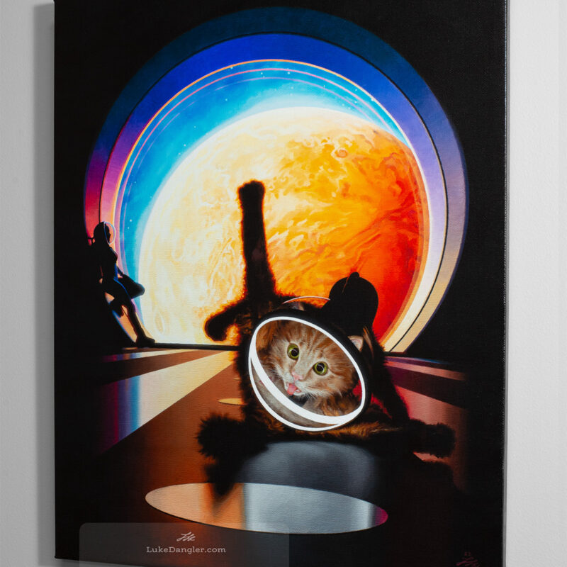 Space Cat Oil Painting - Destination Canvas Print 16x20