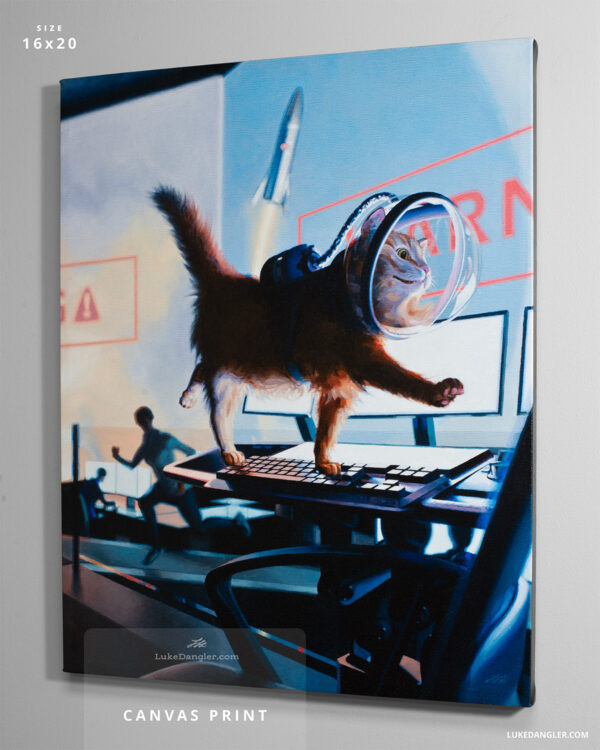 Space Cat Oil Painting - Mission Control Canvas Print 16x20
