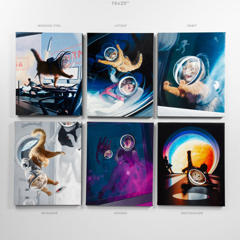 Space Cat Oil Painting Series 16x20 Canvases