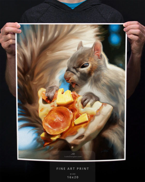 Squirrel Eating Pizza Print 16x20